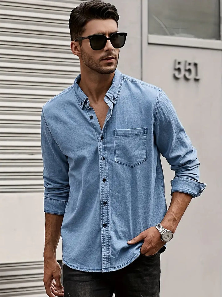 Daniel | Chemise en Jean à Manches Longues Décontractée au Look Classique