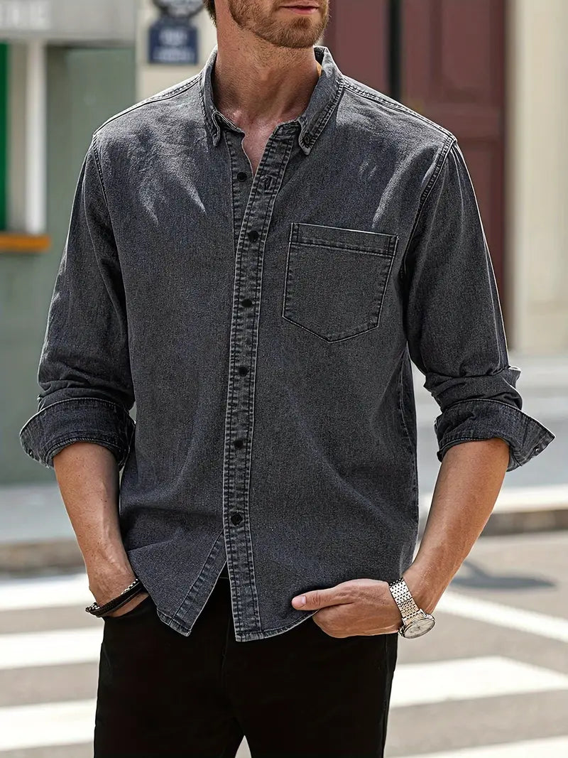 Daniel | Chemise en Jean à Manches Longues Décontractée au Look Classique