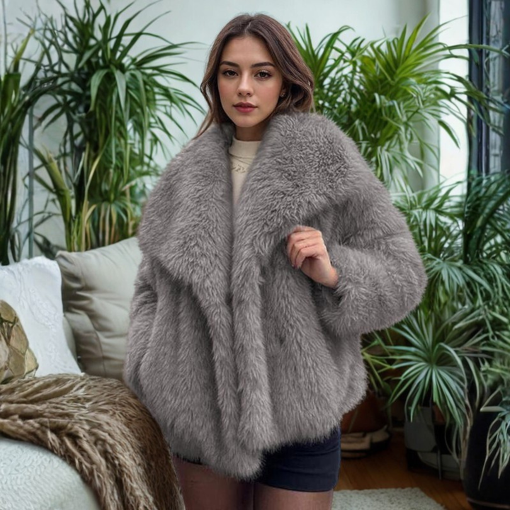 Corrine - Manteau Fuzzy Classique à Manches Longues et Col