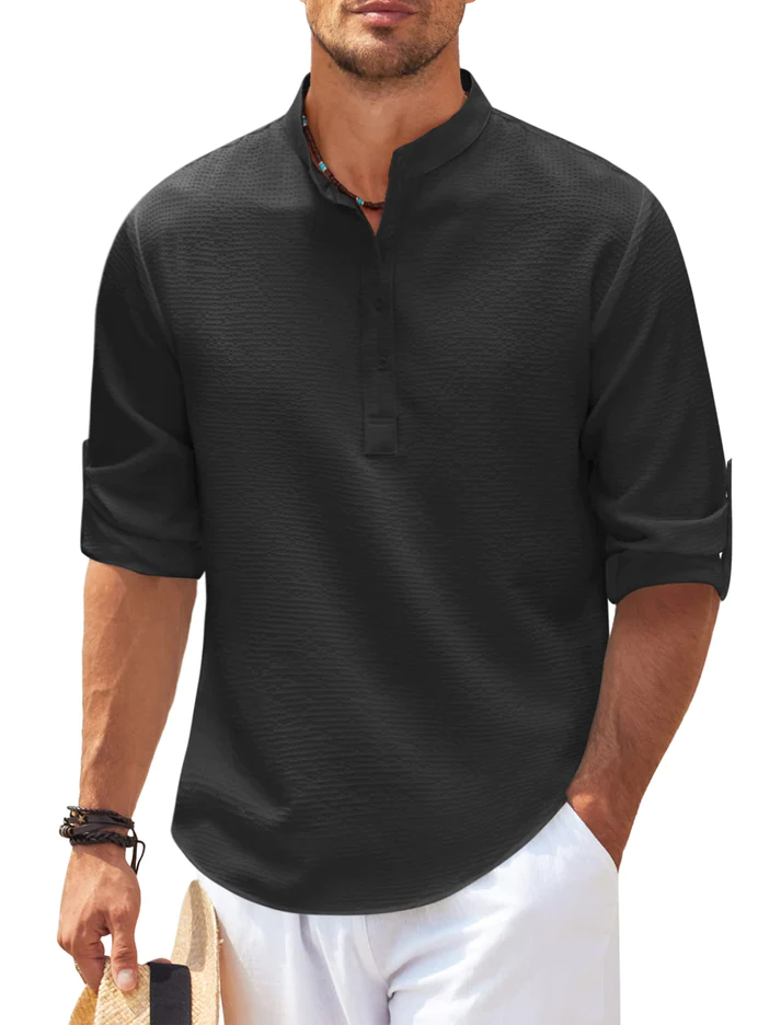 William | Chemise Henley à rayures avec col montant et fermeture à boutons