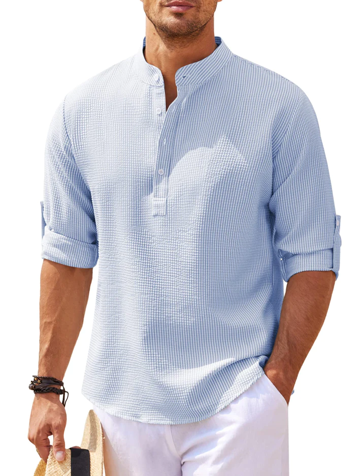 William | Chemise Henley à rayures avec col montant et fermeture à boutons