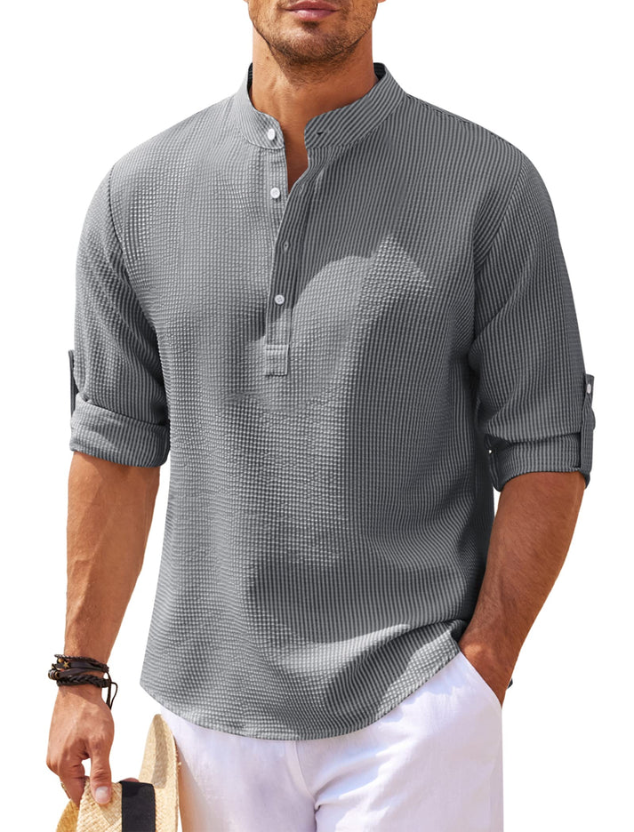 William | Chemise Henley à rayures avec col montant et fermeture à boutons