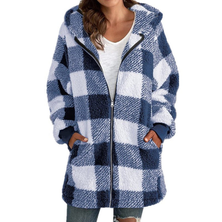 Arabella - Manteau à Capuche en Fleece à Carreaux à Manches Longues