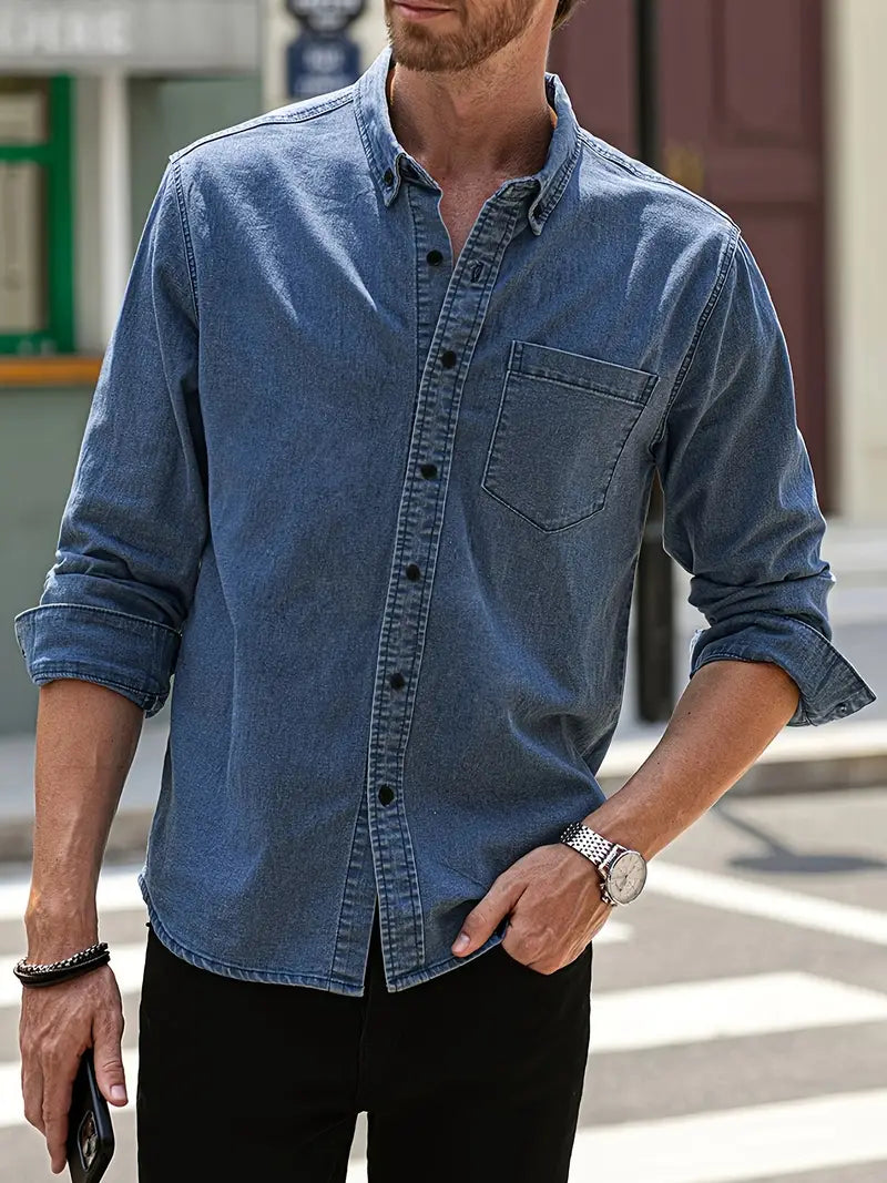 Daniel | Chemise en Jean à Manches Longues Décontractée au Look Classique