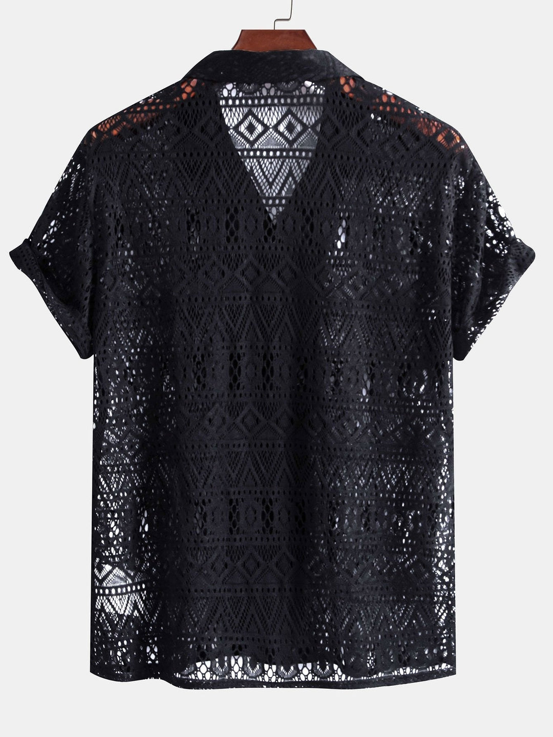 David | T-shirt en crochet transparent avec motif ethnique